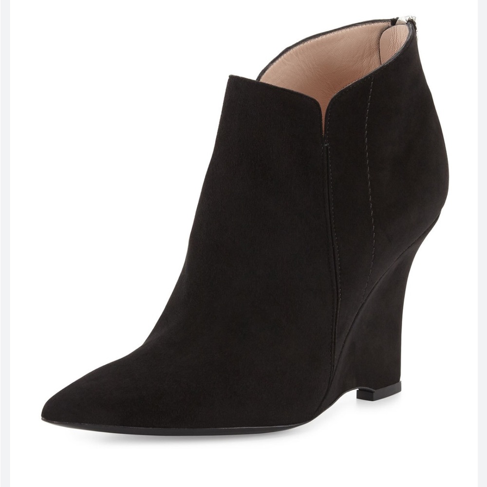 Furla Musa ankle booties Pointed-Toe Wedge black suede made in Italy